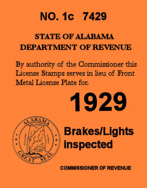 (image for) 1929 Alabama registration inspection sticker